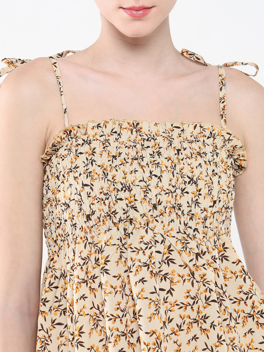 Women Floral Beige Peplum Top