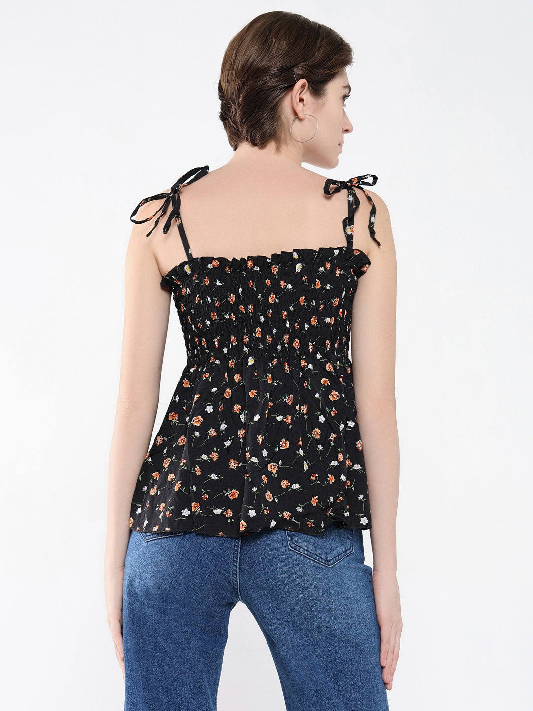 Women Floral Black Peplum Top