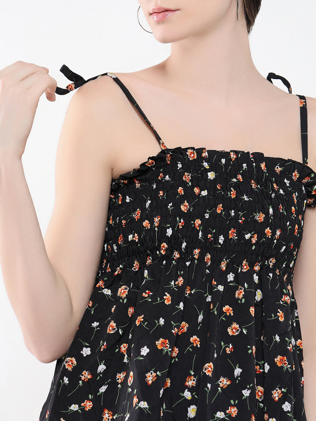 Women Floral Black Peplum Top