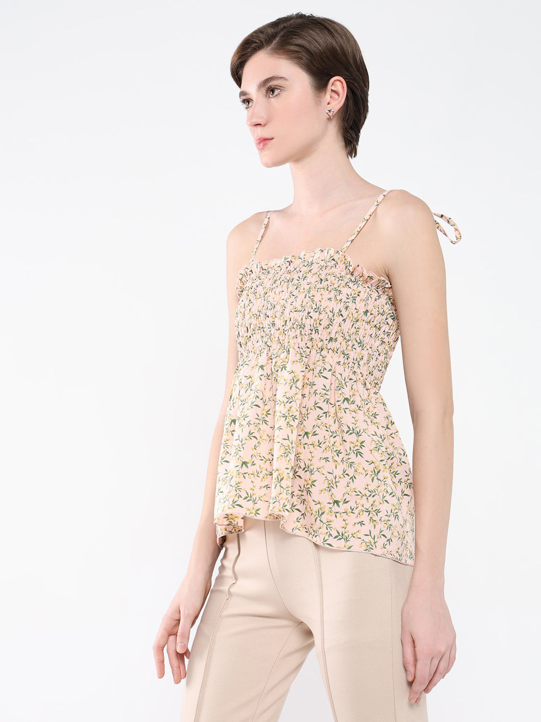 Women Floral Peach Peplum Top