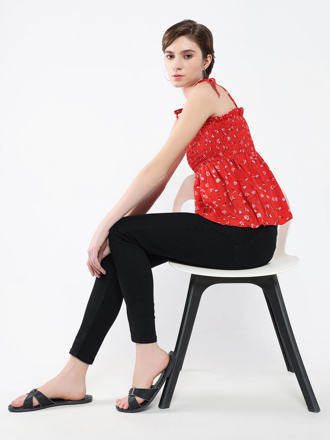 Women Floral Red Peplum Top