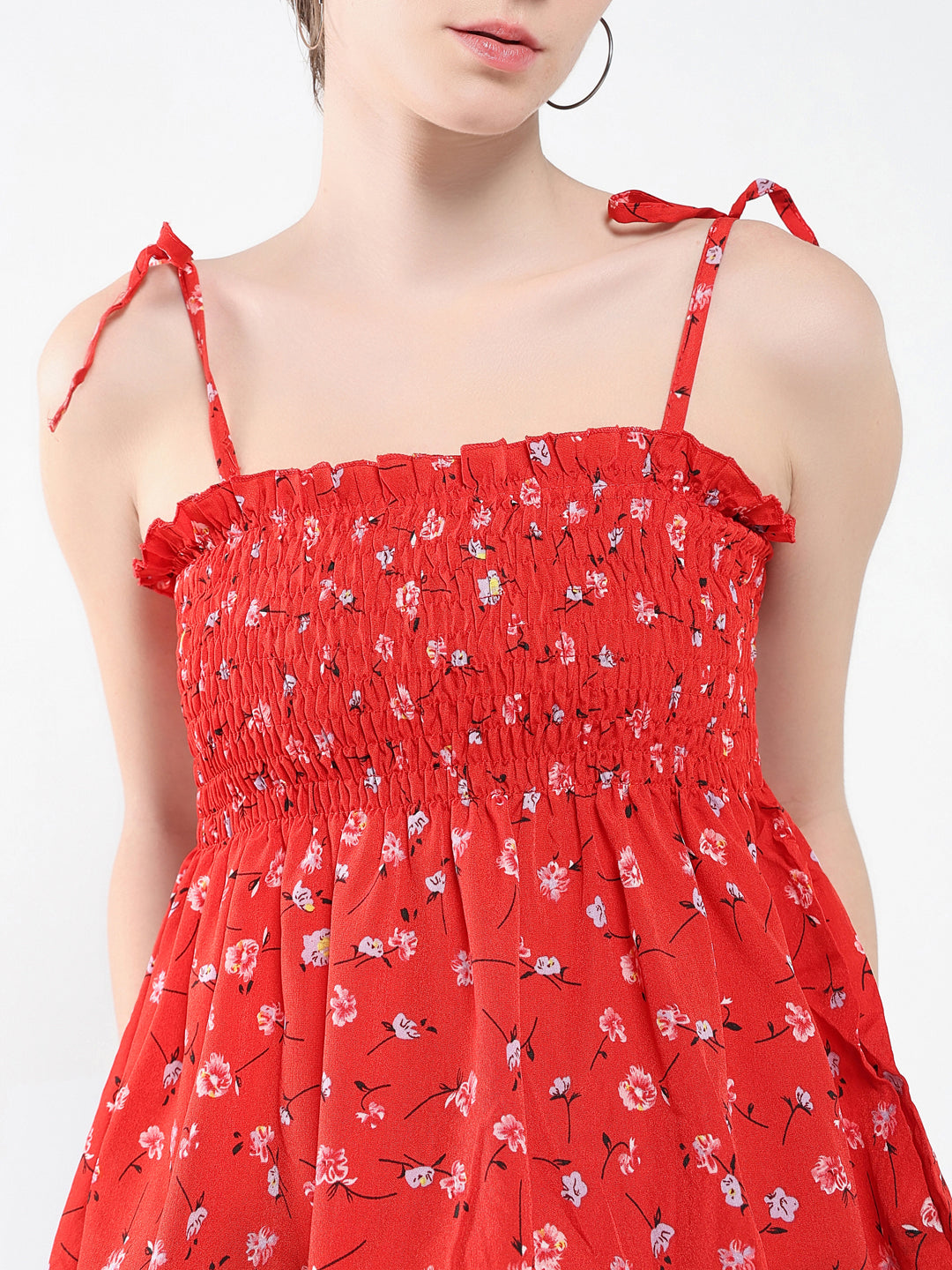 Women Floral Red Peplum Top