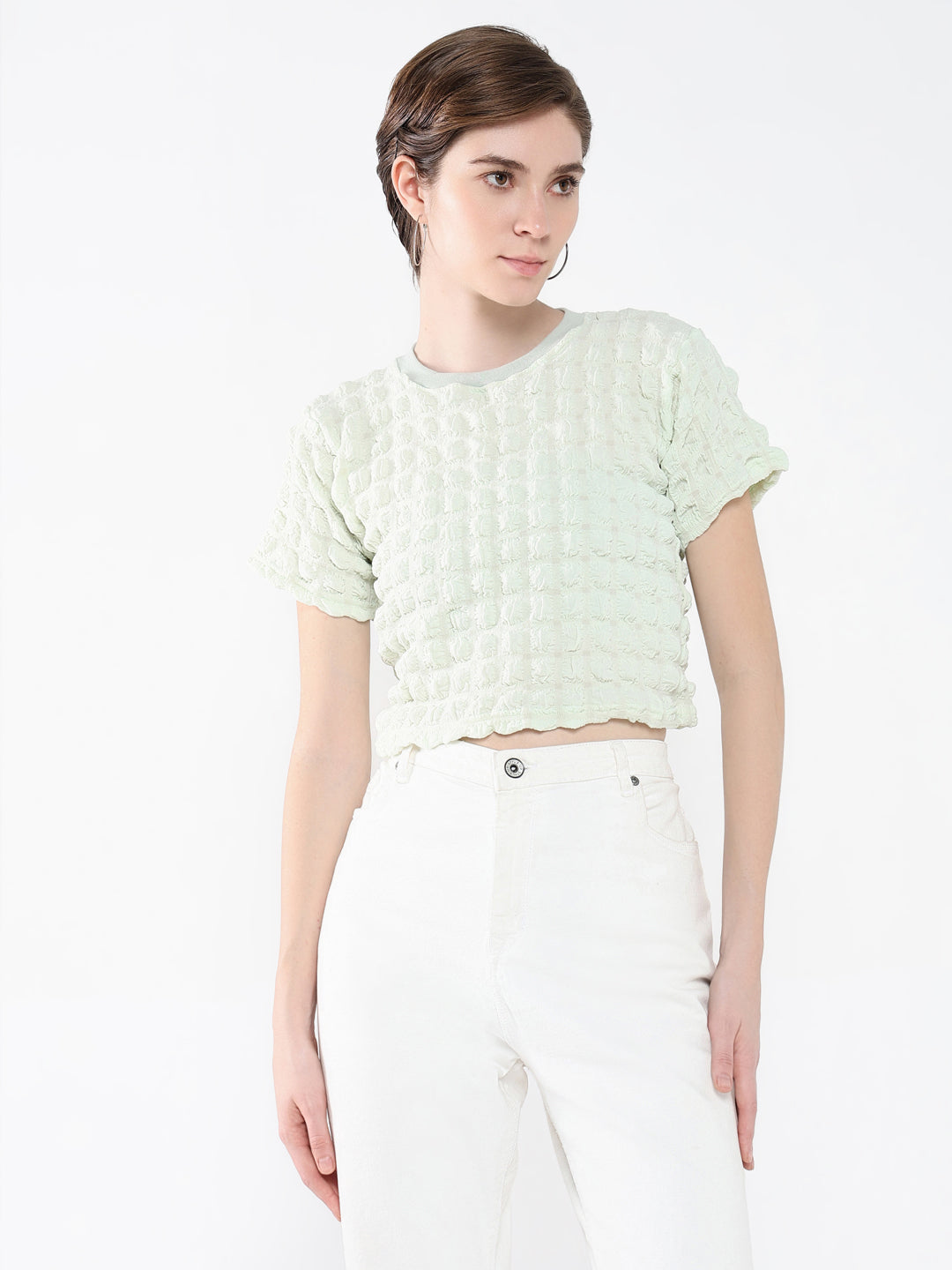 Women Solid Green Top