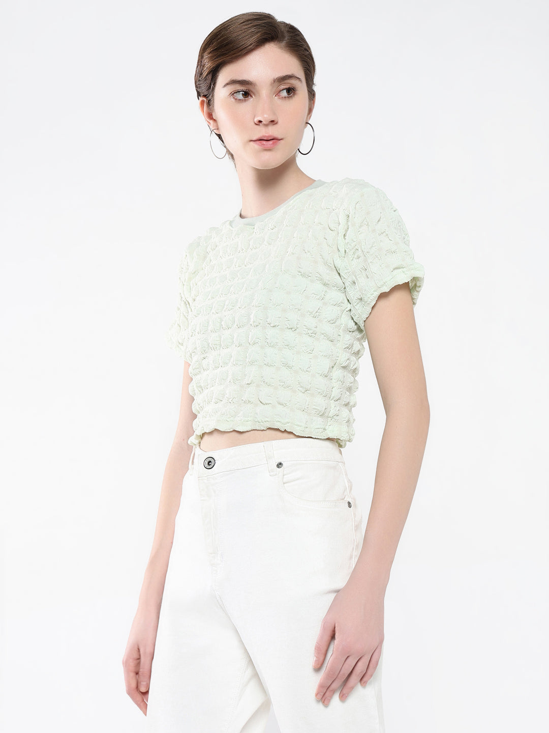 Women Solid Green Top