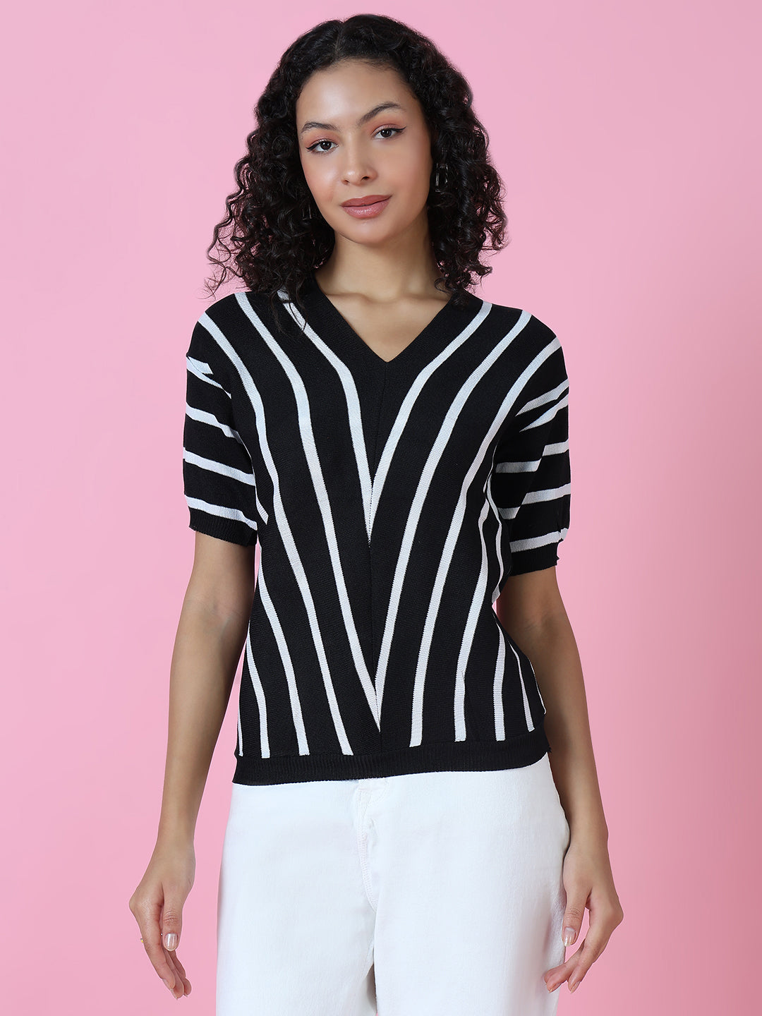 Women Black Striped Top