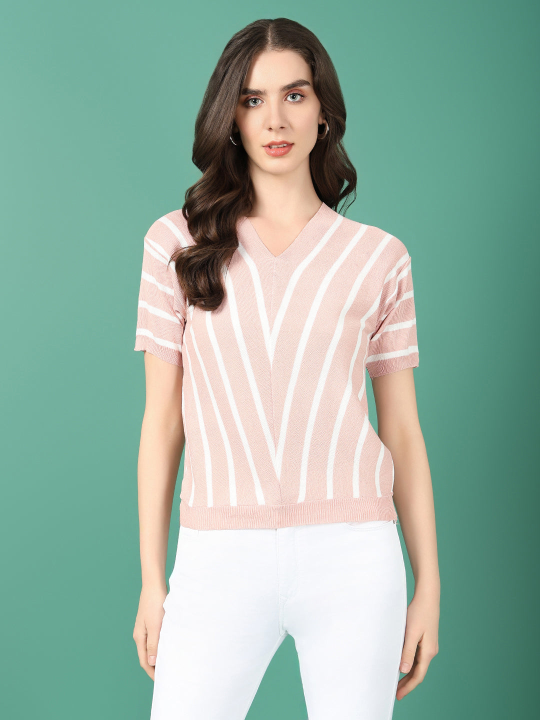 Women Peach Striped Top