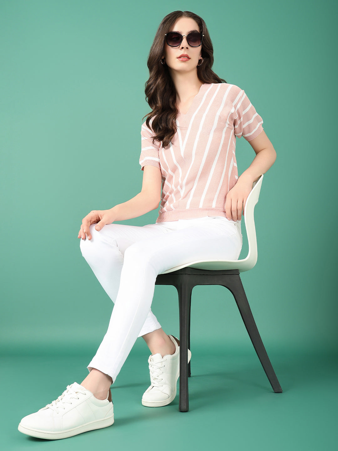 Women Peach Striped Top