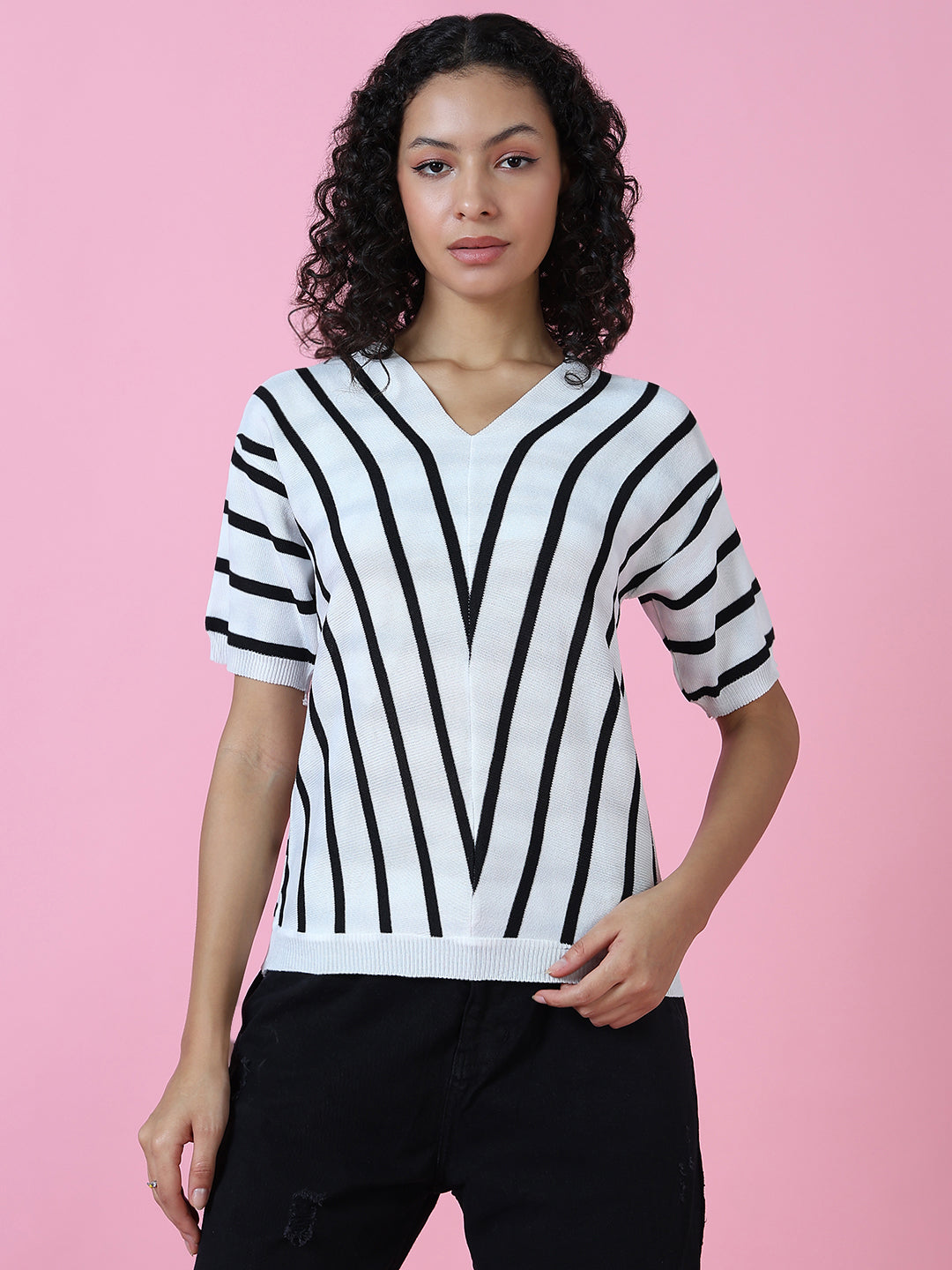 Women White Striped Top