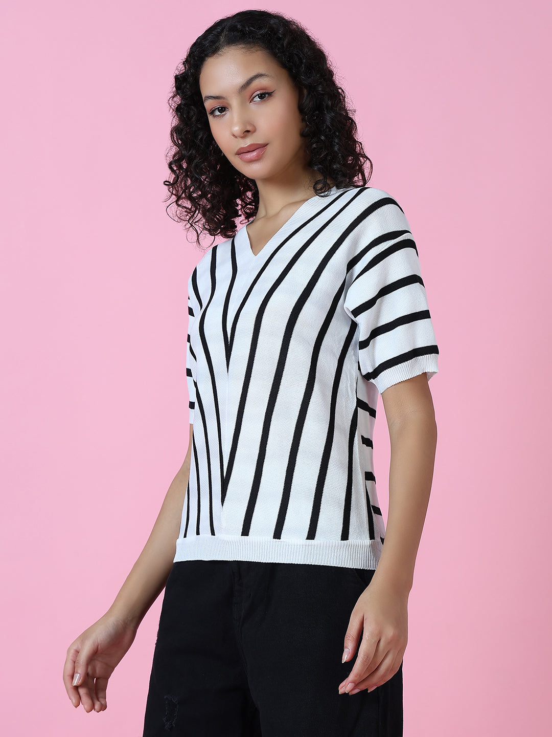 Women White Striped Top