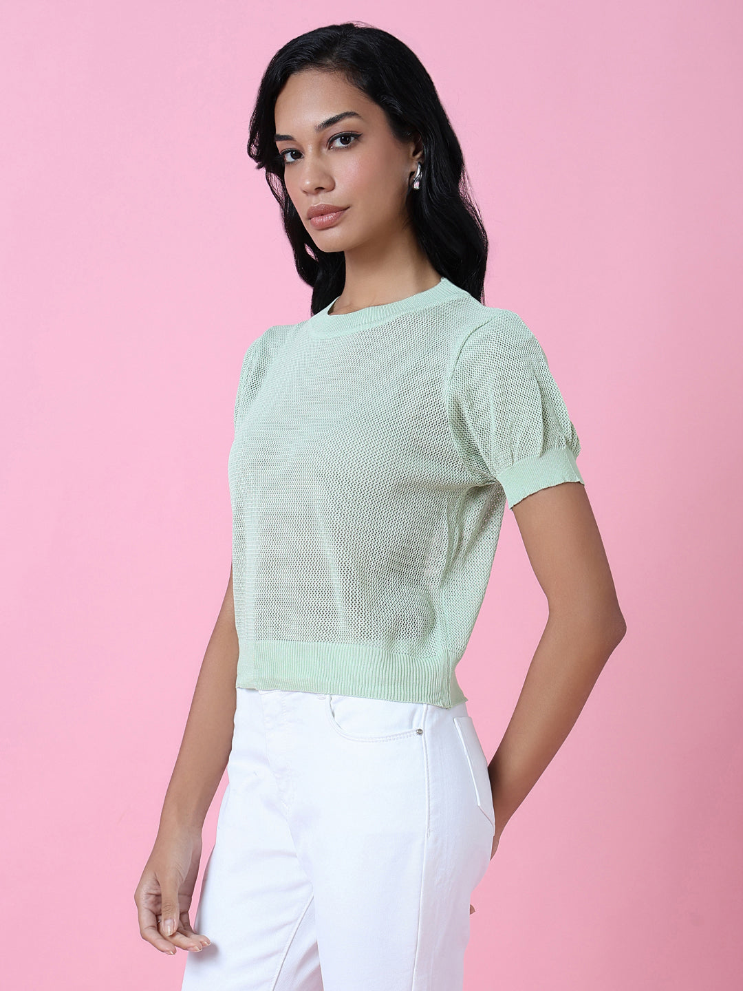 Women's Green Puff Sleeve Top