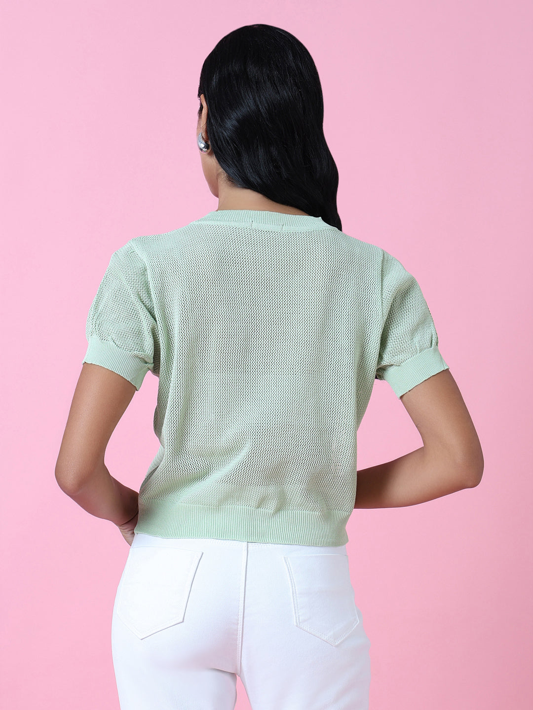 Women's Green Puff Sleeve Top