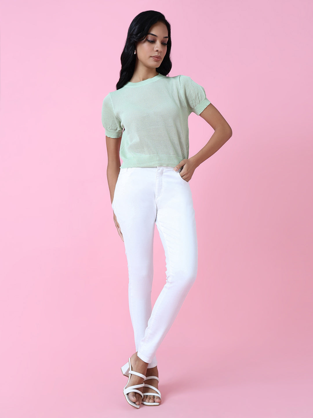 Women's Green Puff Sleeve Top