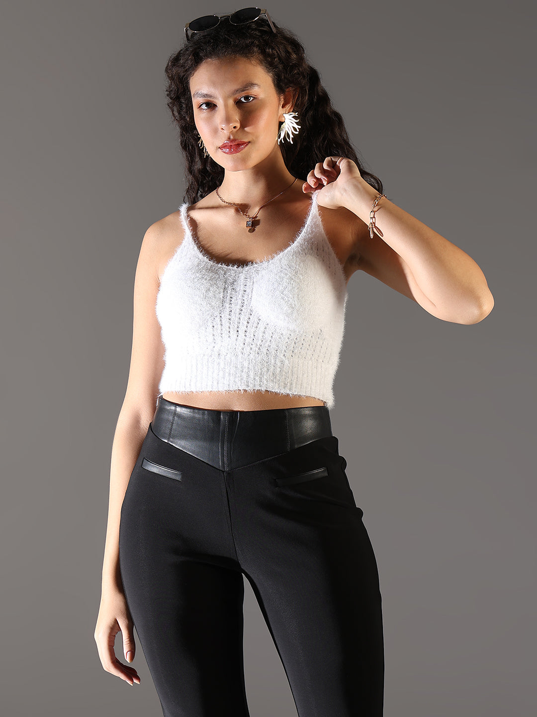 Women White Solid Crop Top