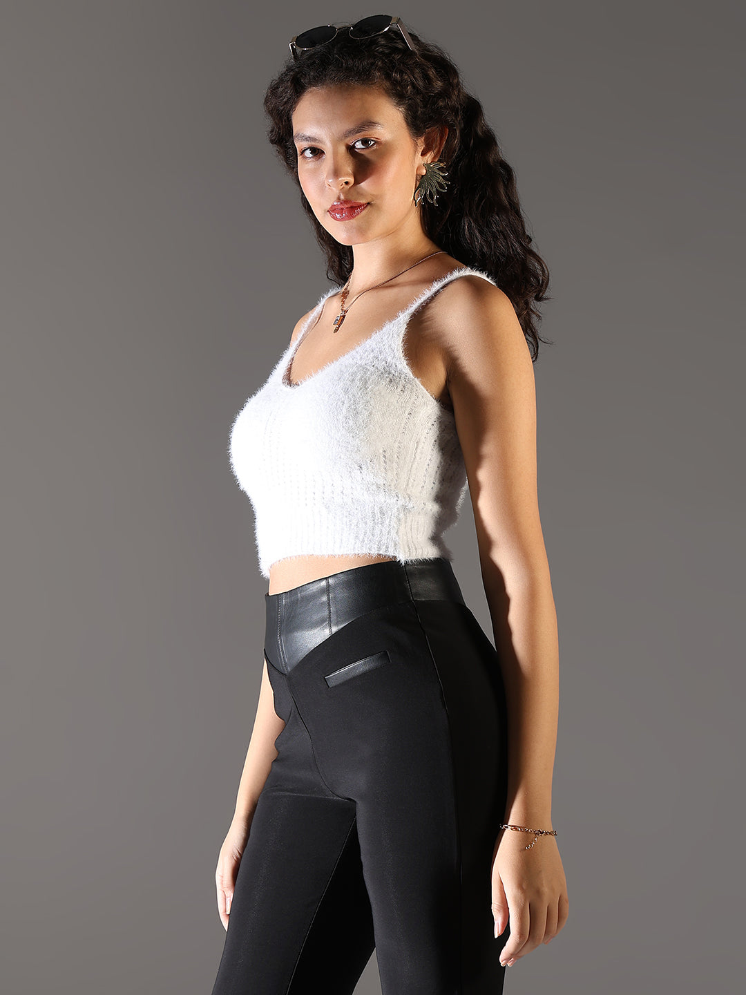 Women White Solid Crop Top