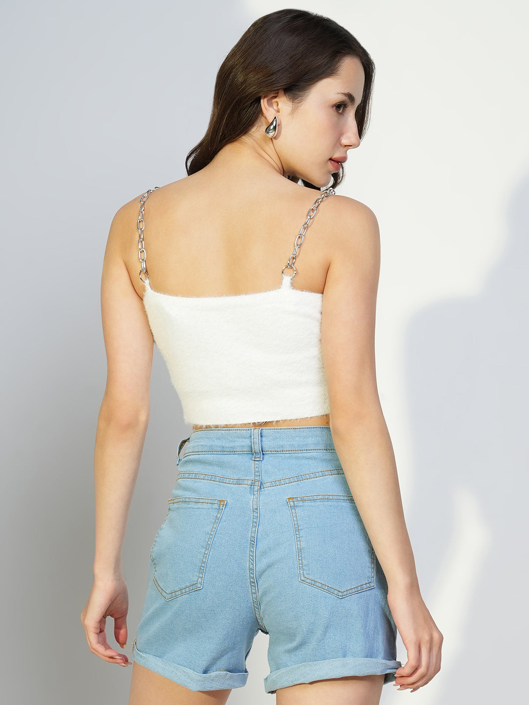 Women White Solid Crop Top