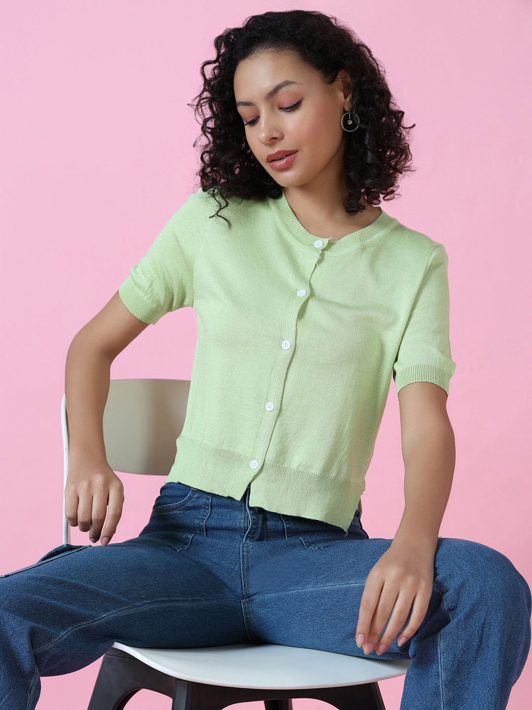 Women Green Solid Styled Back Top