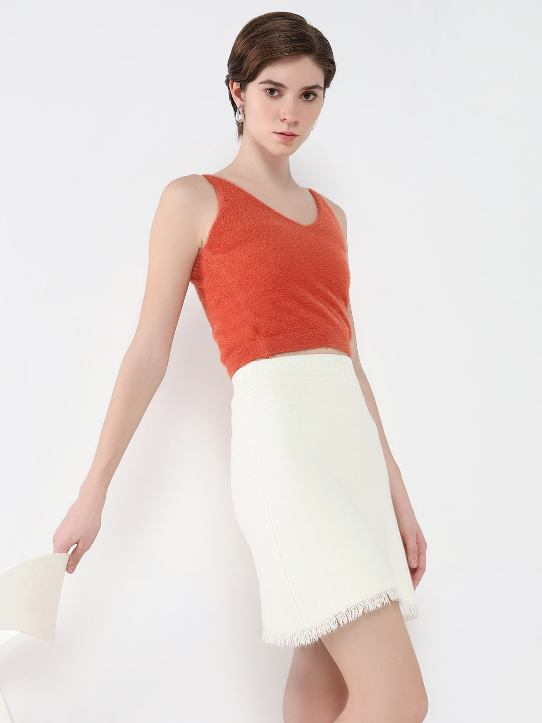 Women Solid Coral Fitted Top