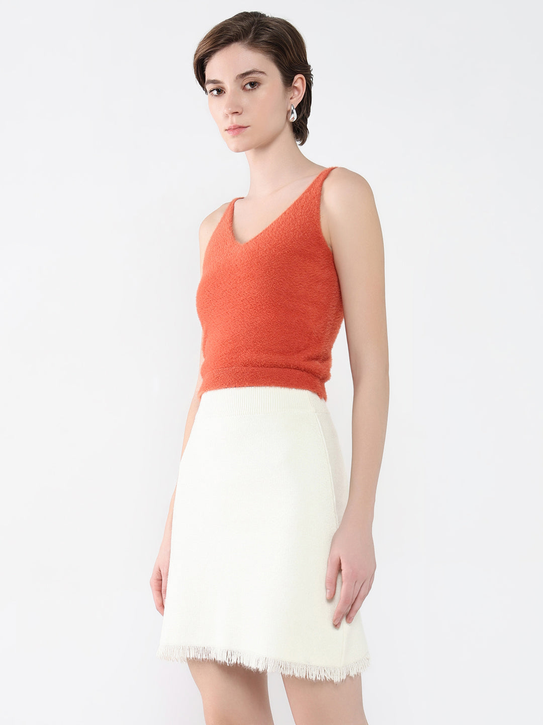 Women Solid Coral Fitted Top