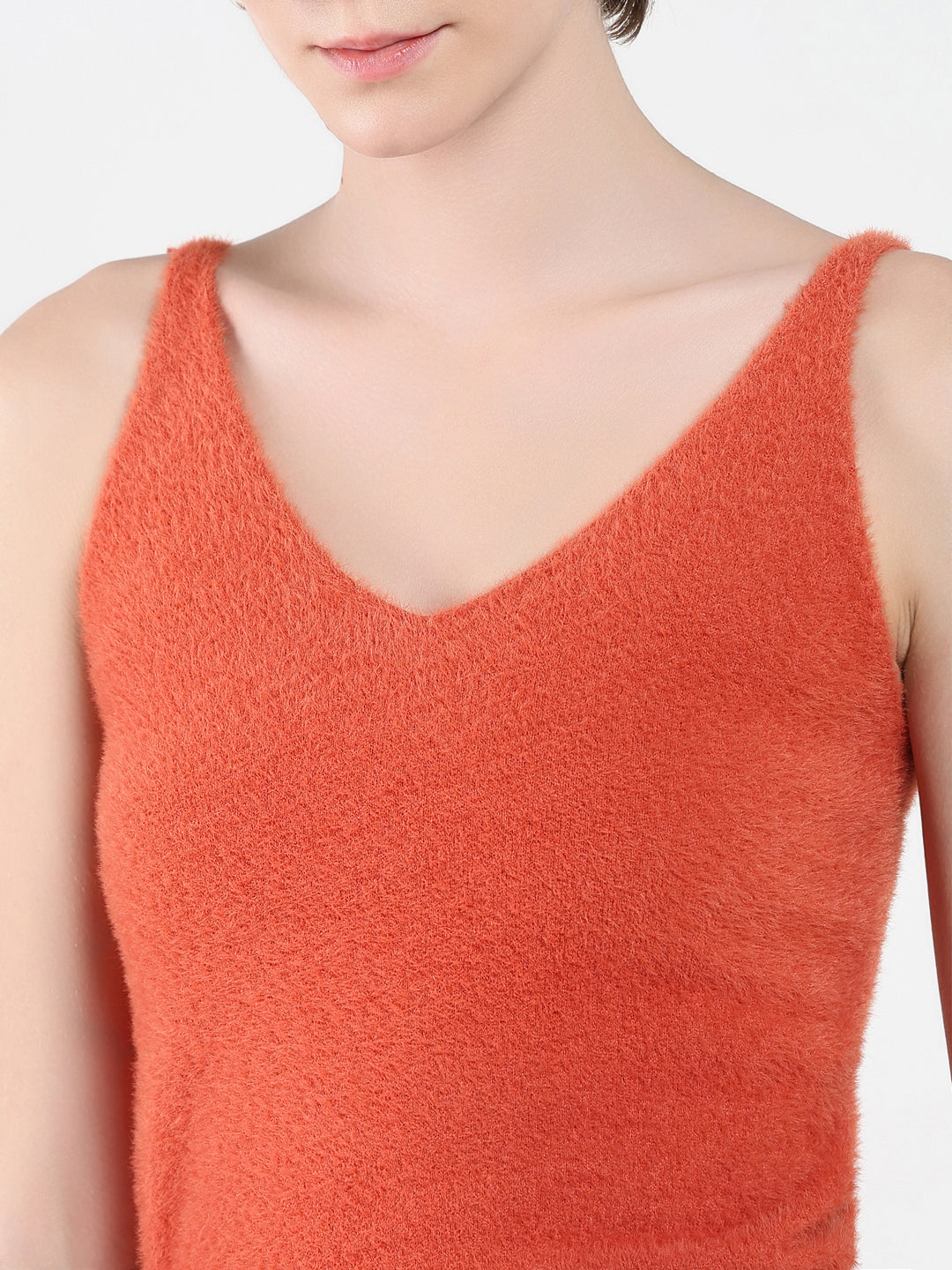 Women Solid Coral Fitted Top