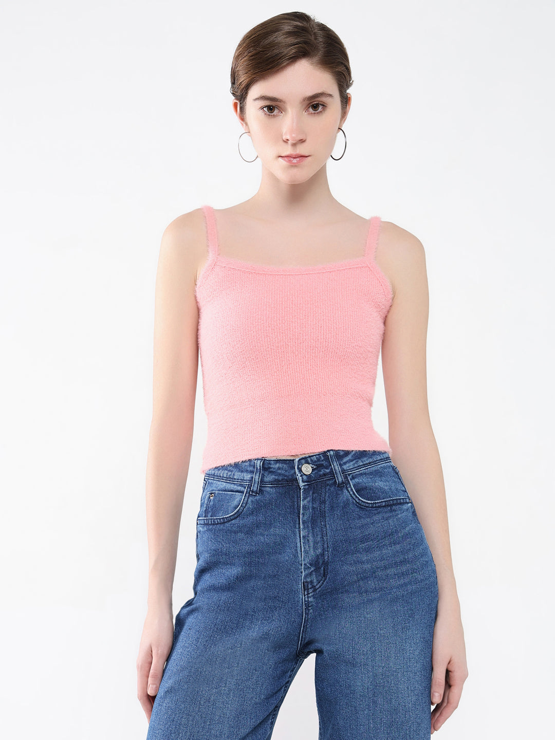 Women Solid Pink Fitted Top