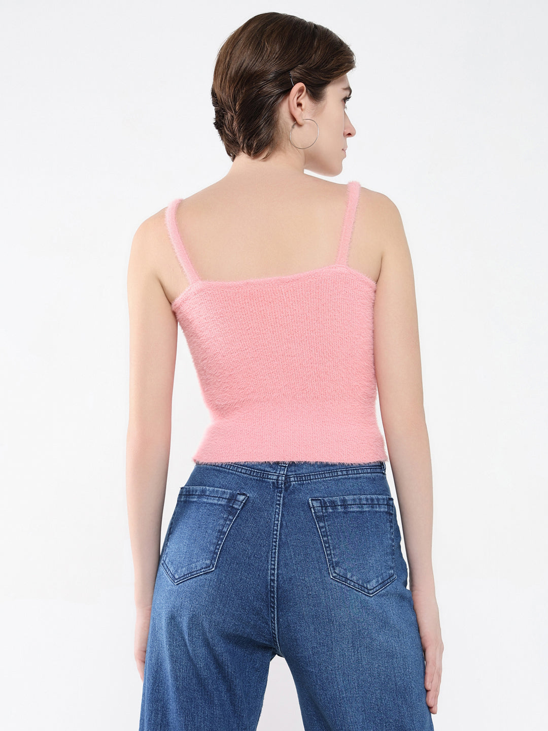 Women Solid Pink Fitted Top