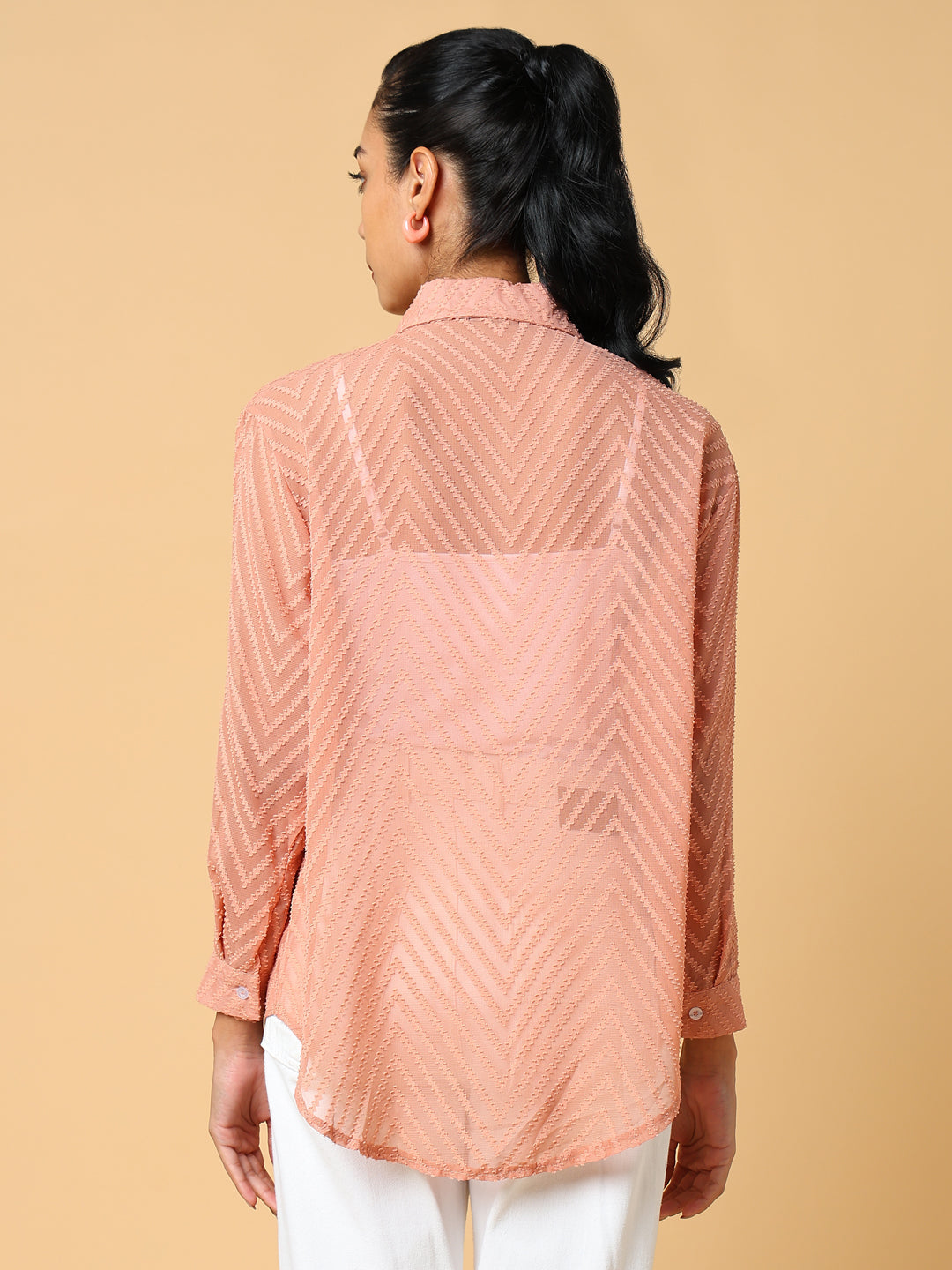 Women Peach Checked Shirt