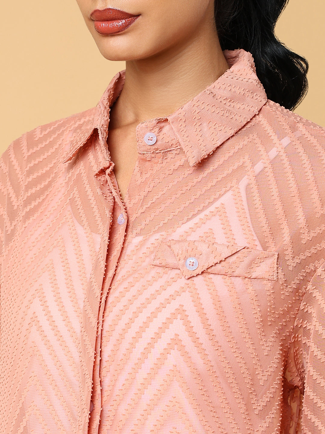 Women Peach Checked Shirt