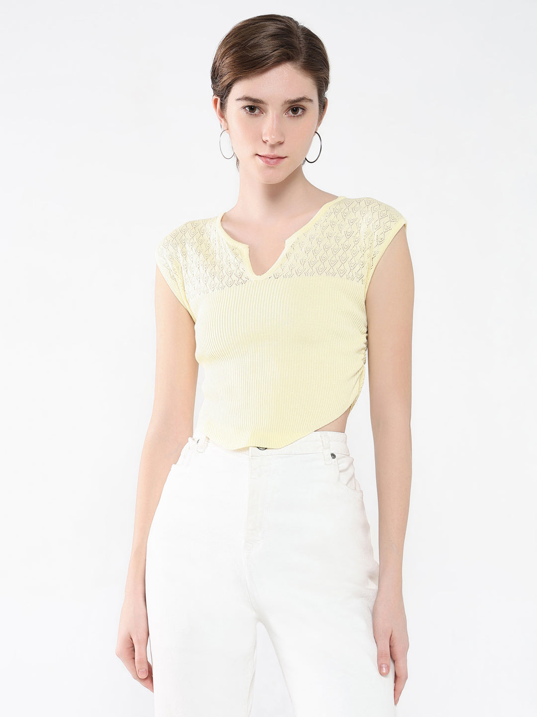 Women Solid Yellow Top