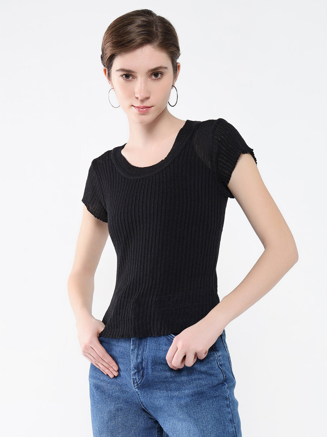 Women Solid Black Top