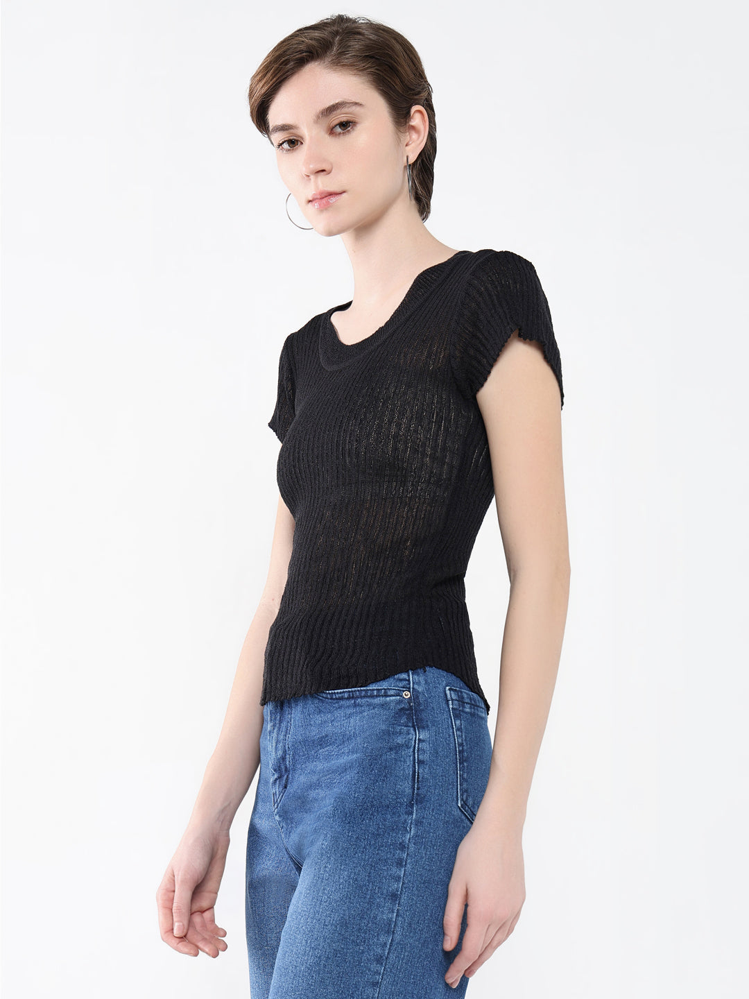 Women Solid Black Top