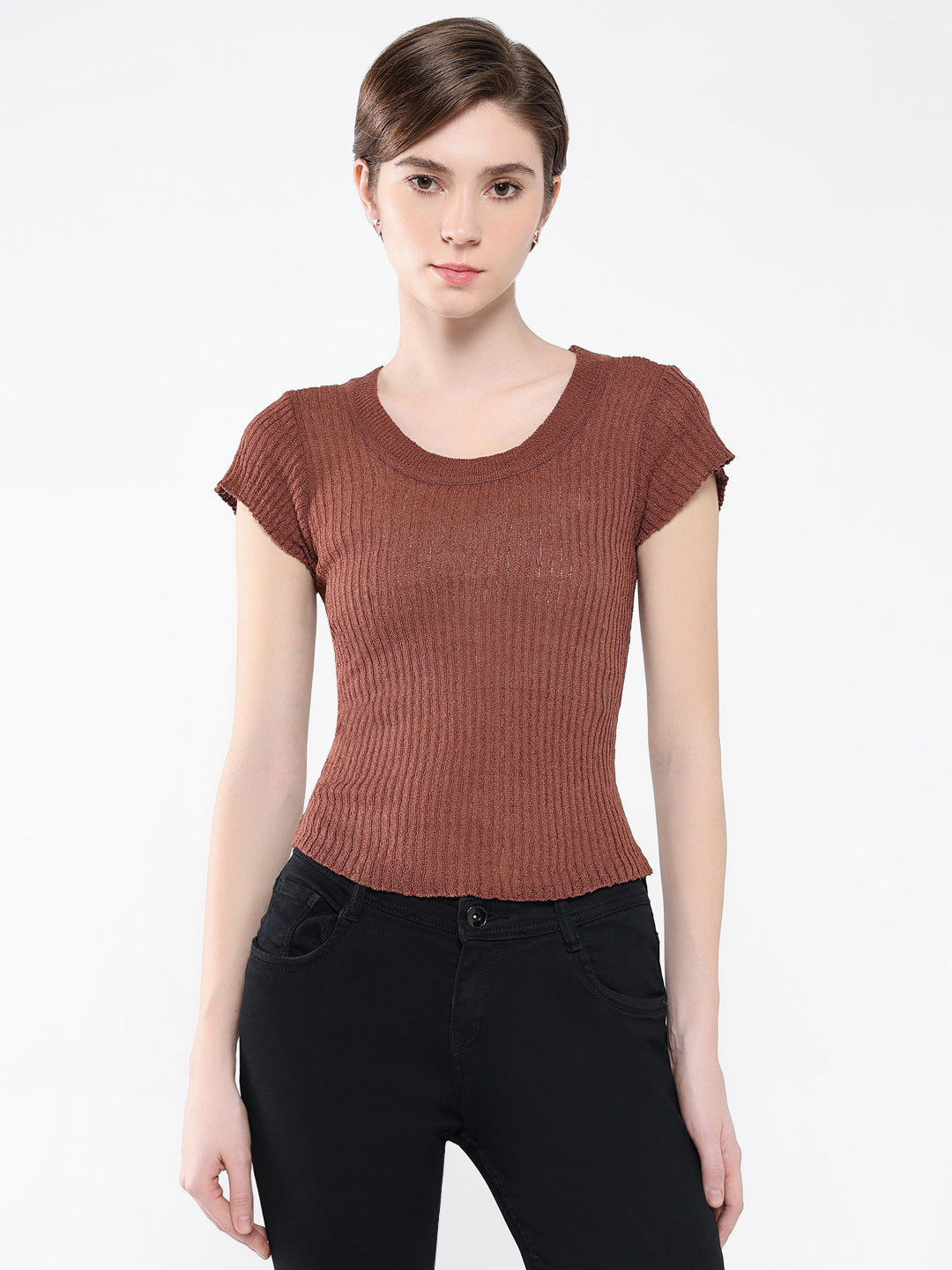 Women Solid Brown Top