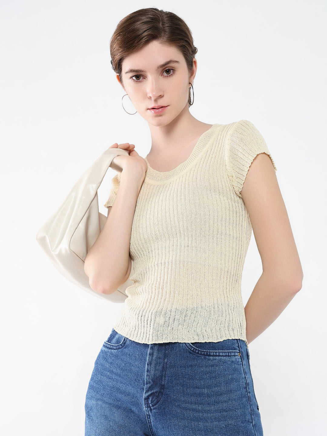 Women Solid Cream Top