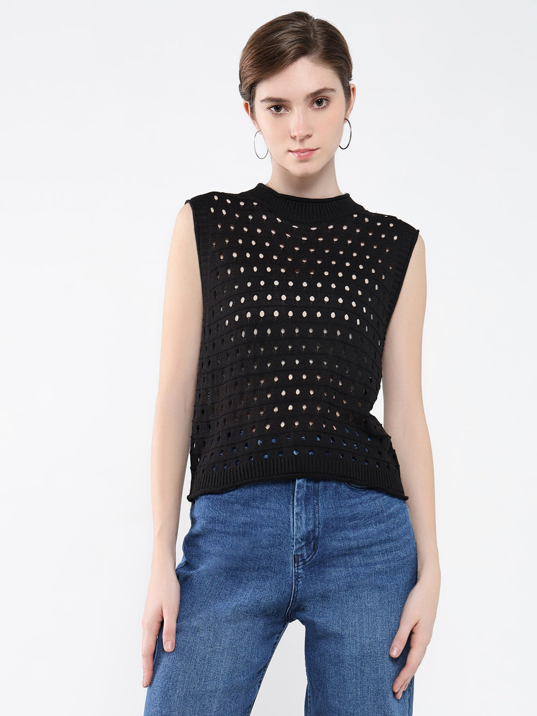 Women Solid Black Top