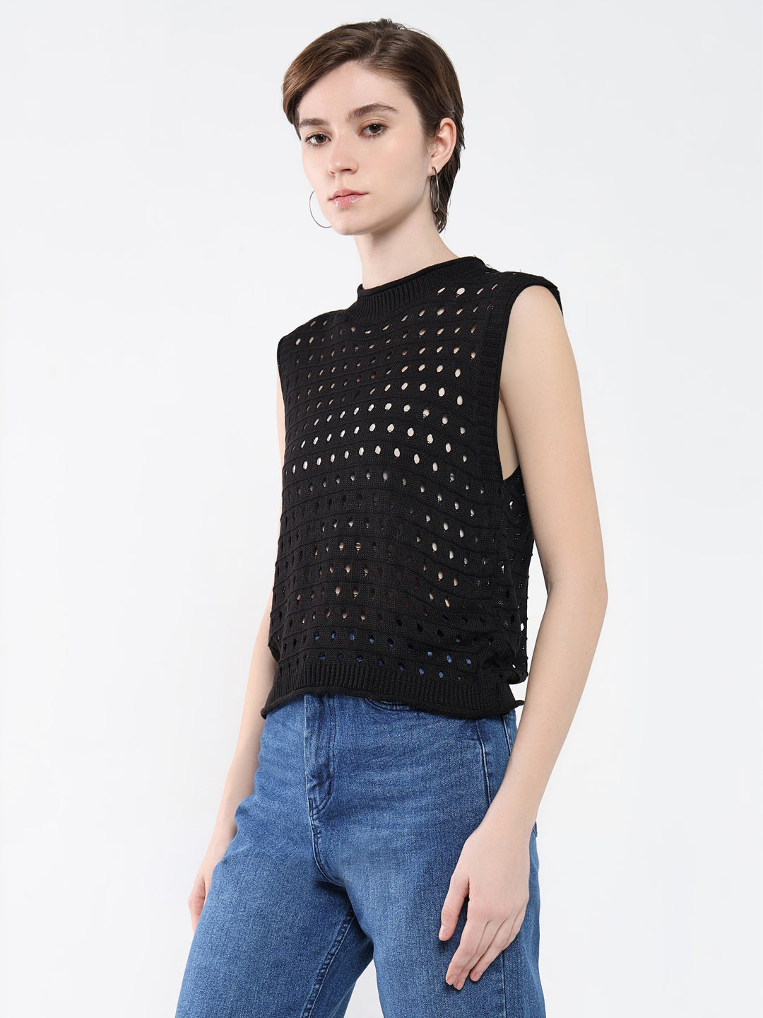 Women Solid Black Top