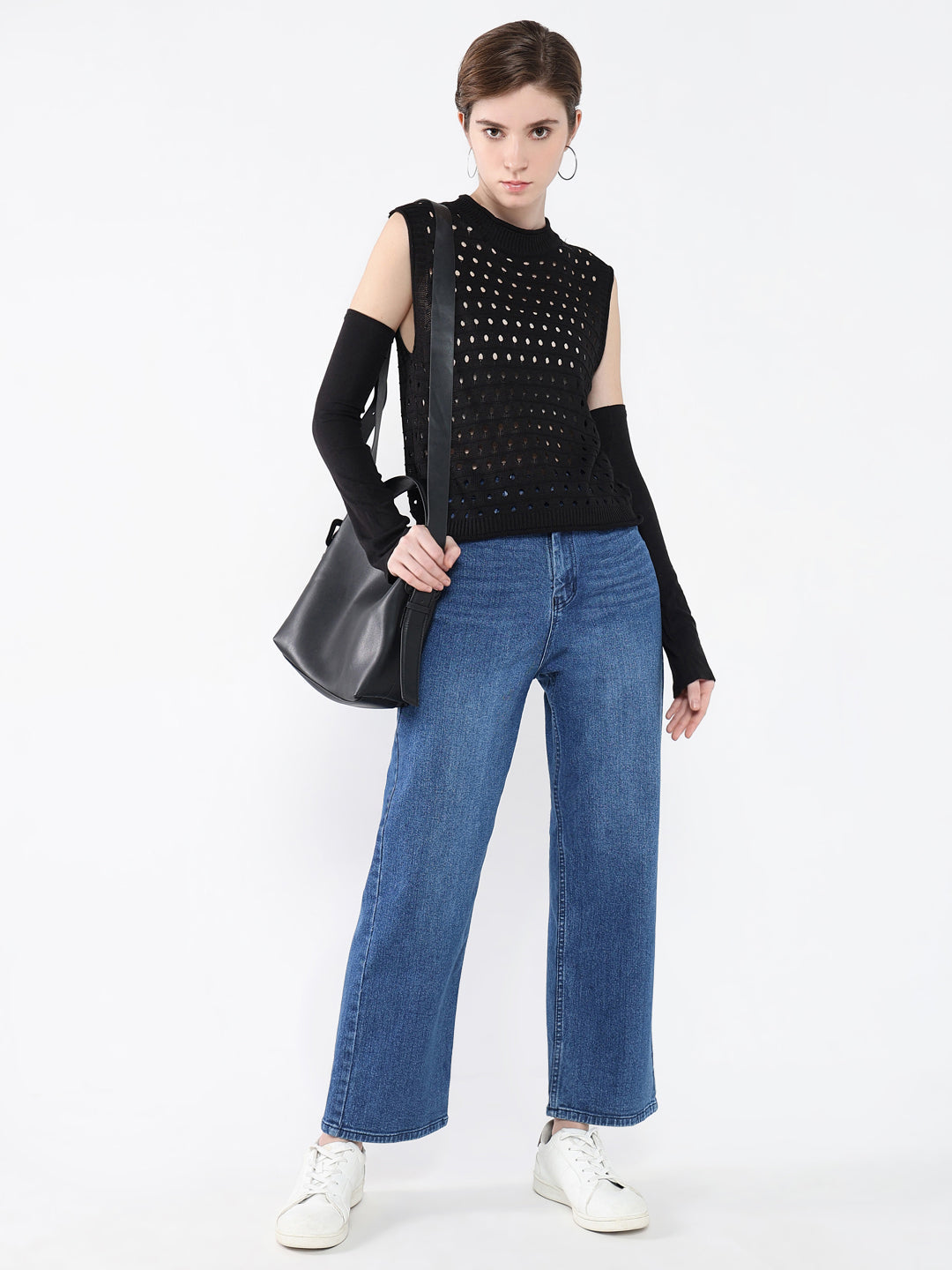 Women Solid Black Top