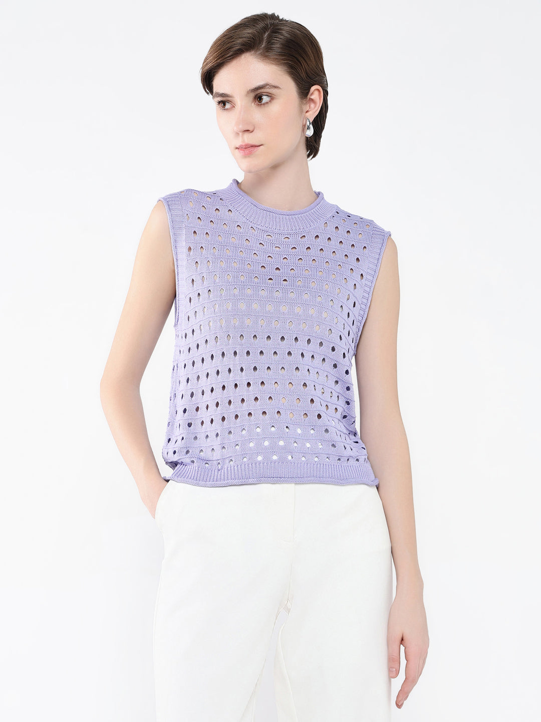 Women Solid Purple Top