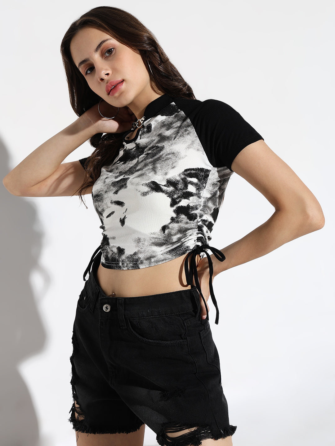 Women White Tie and Dye Crop Top