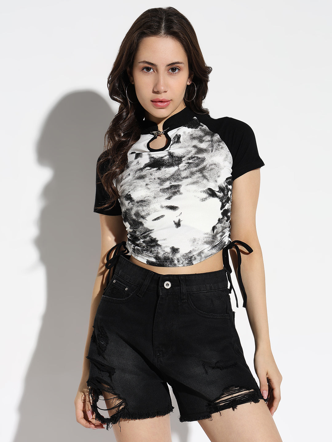 Women White Tie and Dye Crop Top