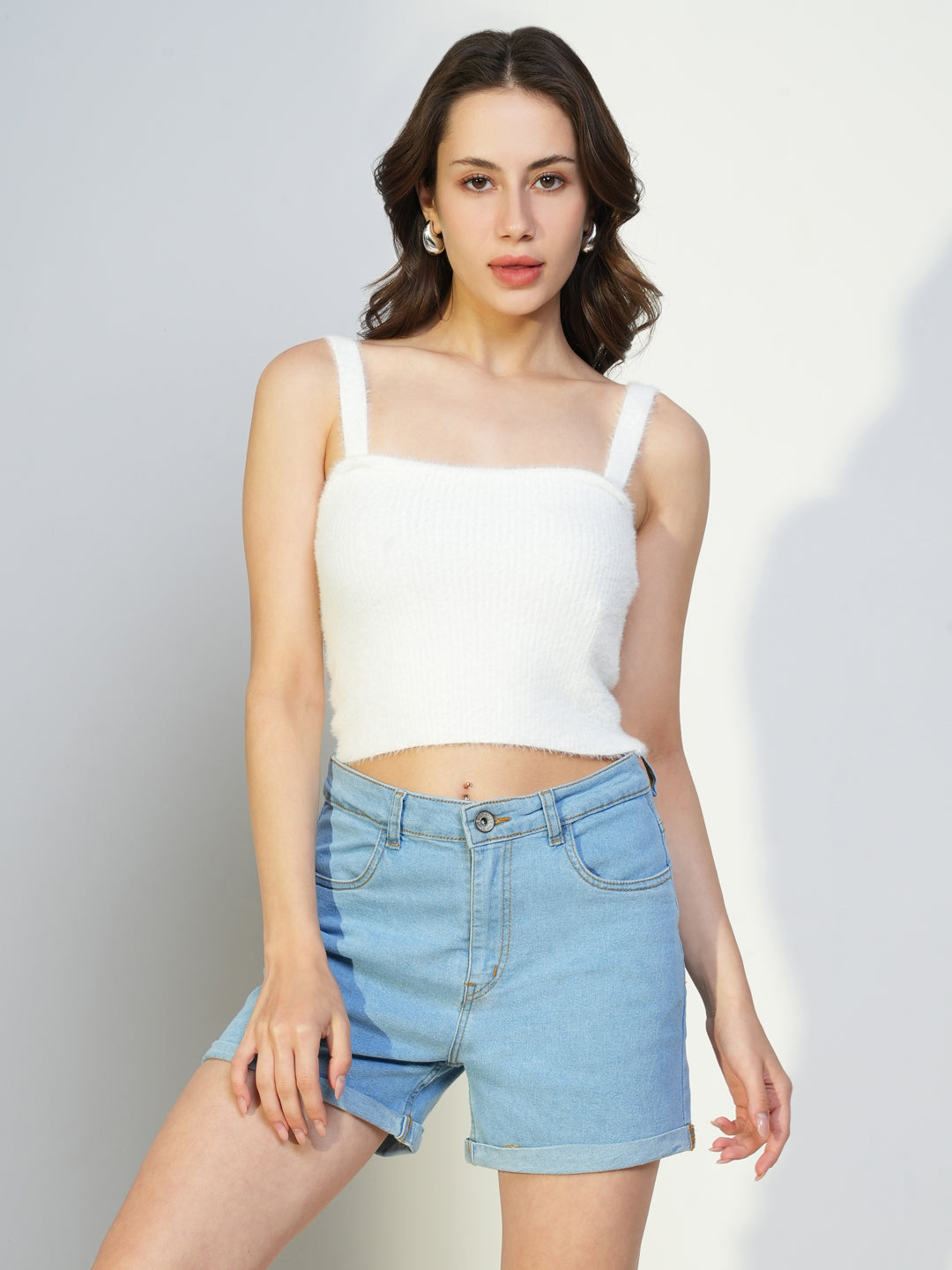 Women White Solid Crop Top