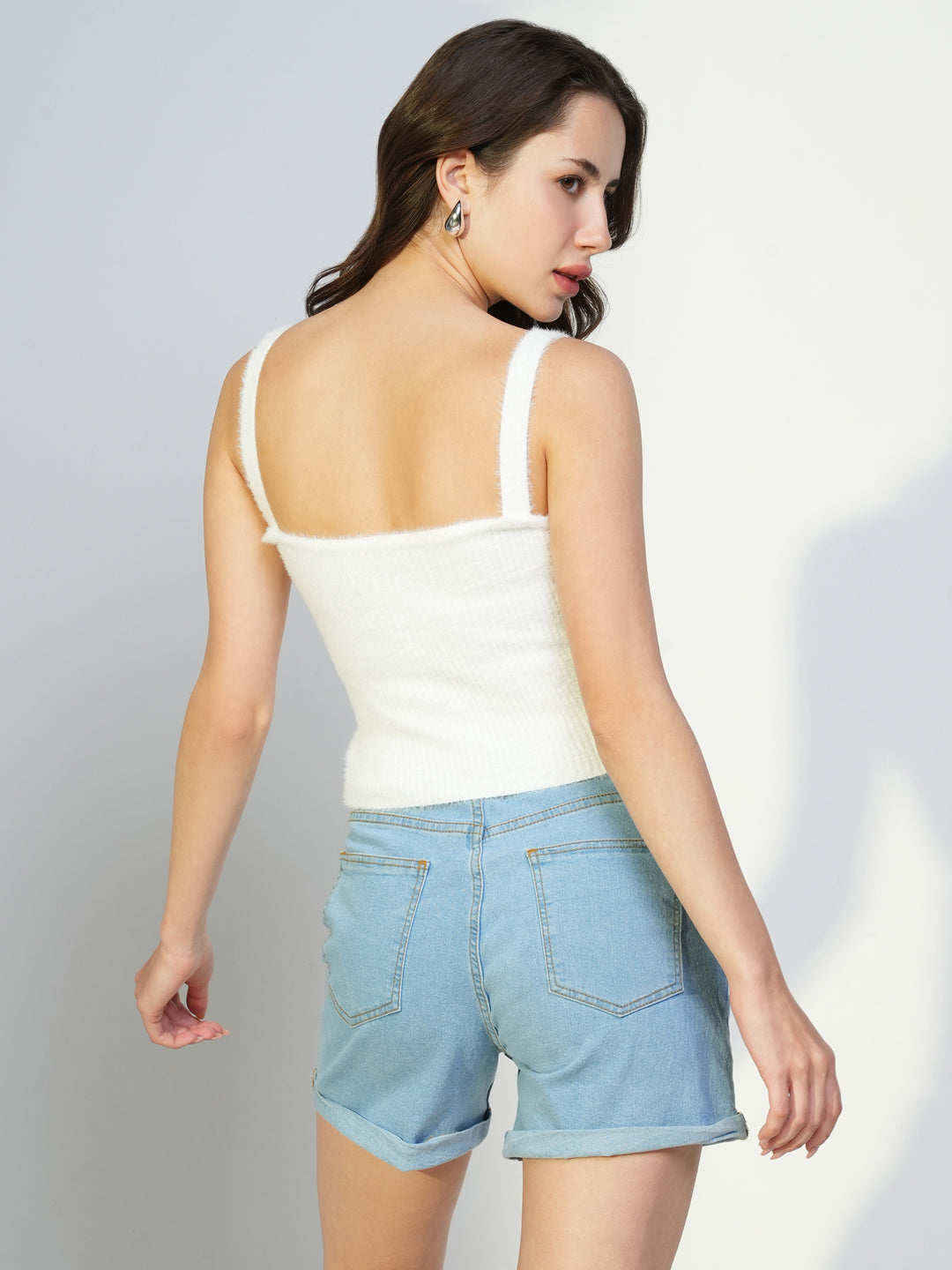 Women White Solid Crop Top