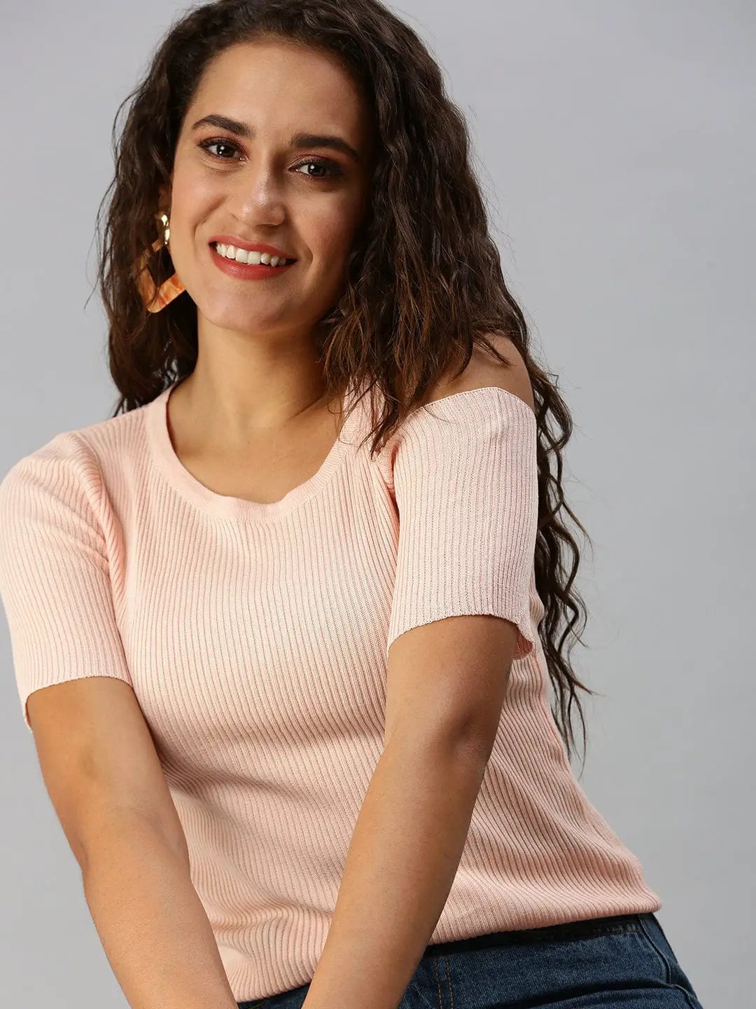 Women's Solid Peach Fitted Top