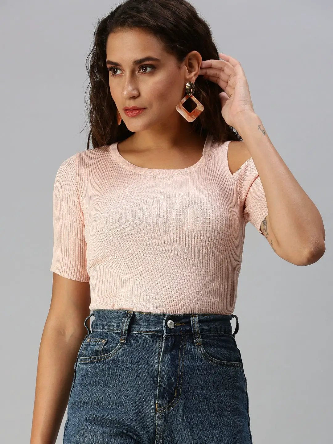 Women's Solid Peach Fitted Top
