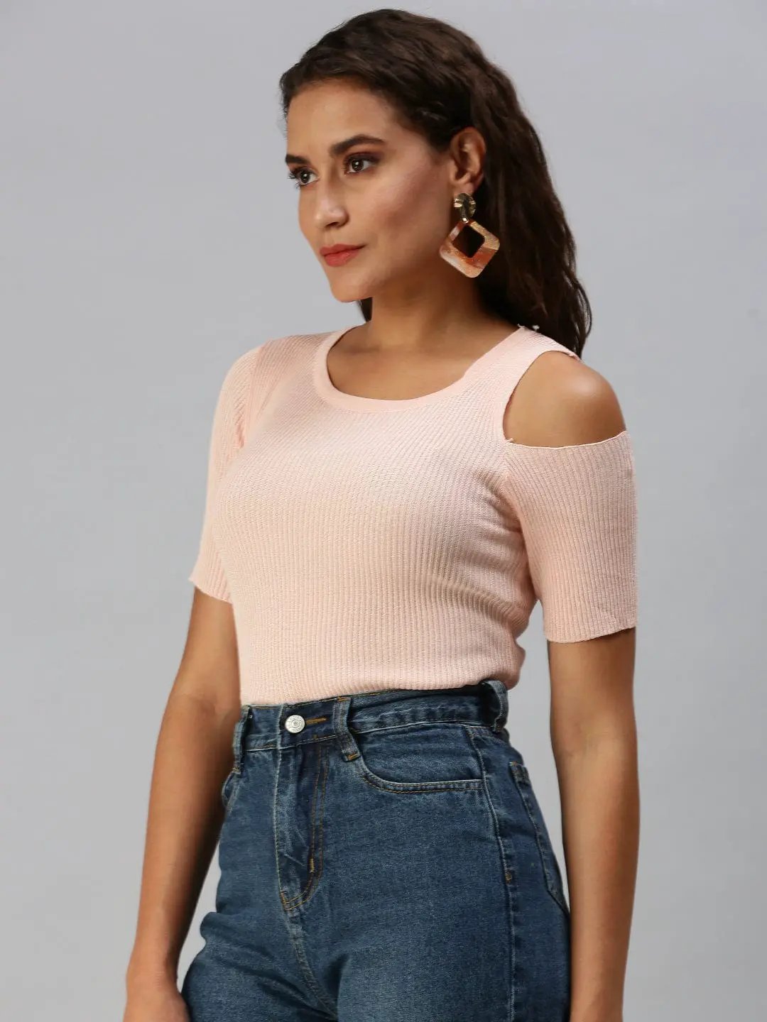 Women's Solid Peach Fitted Top