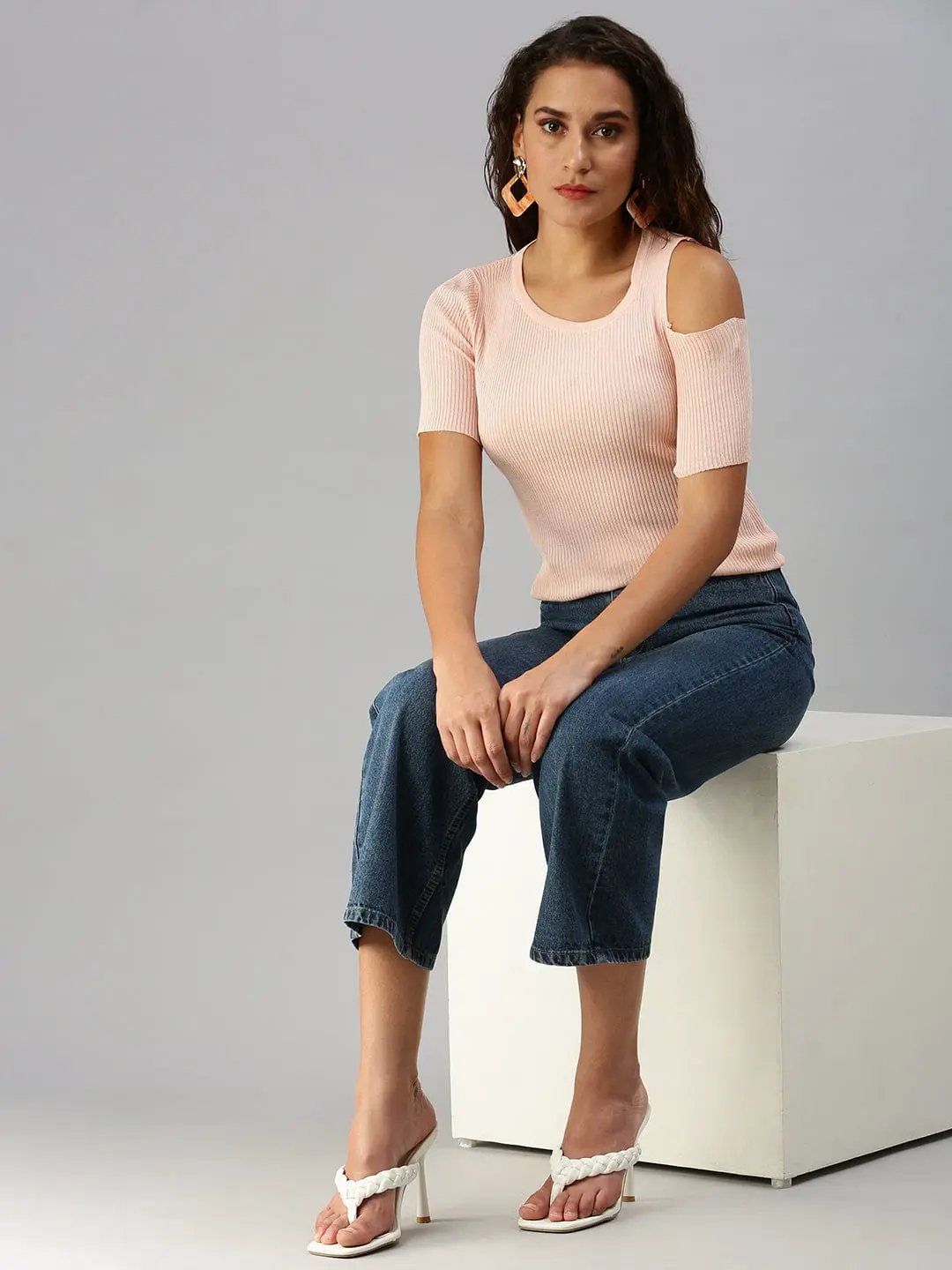 Women's Solid Peach Fitted Top