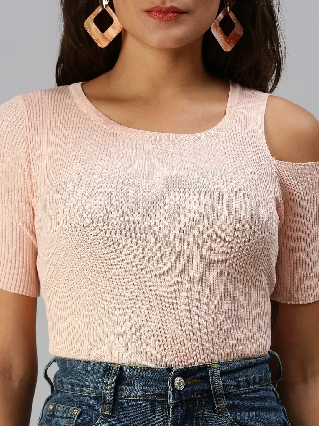 Women's Solid Peach Fitted Top