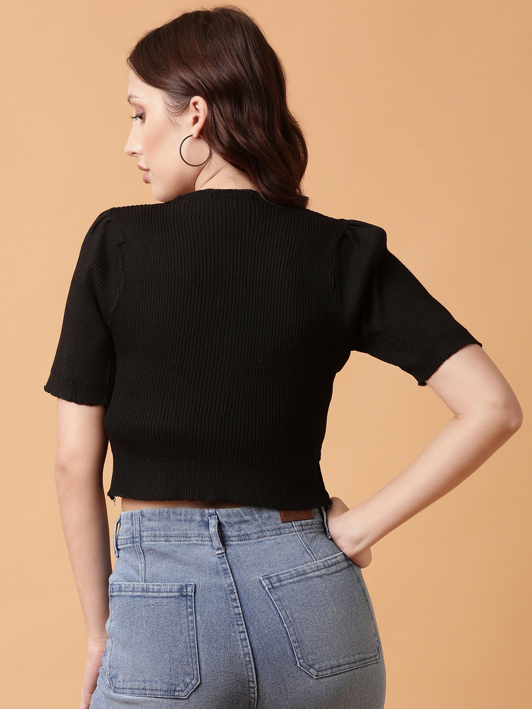 Women Black Solid Crop Shrug