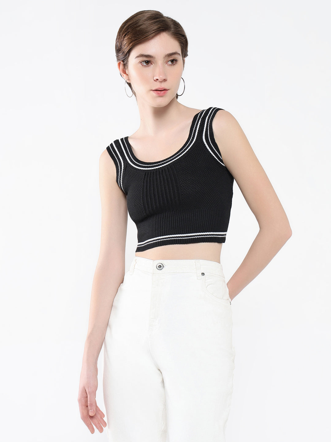 Women Solid Black Top