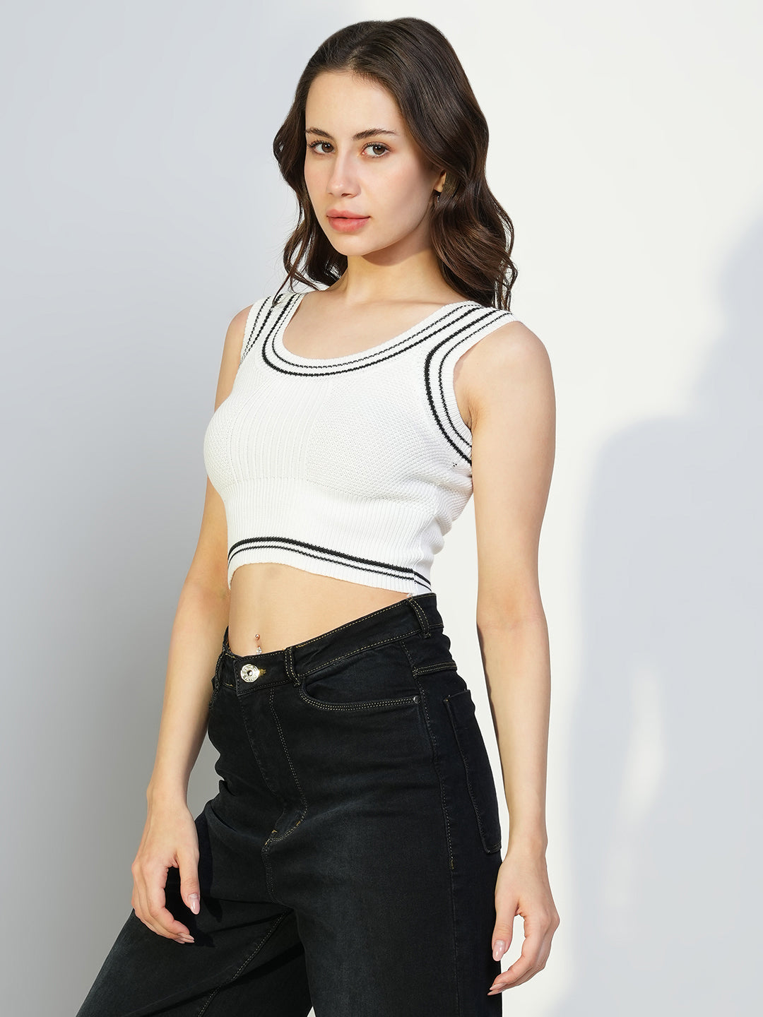 Women White Solid Tank Crop Top