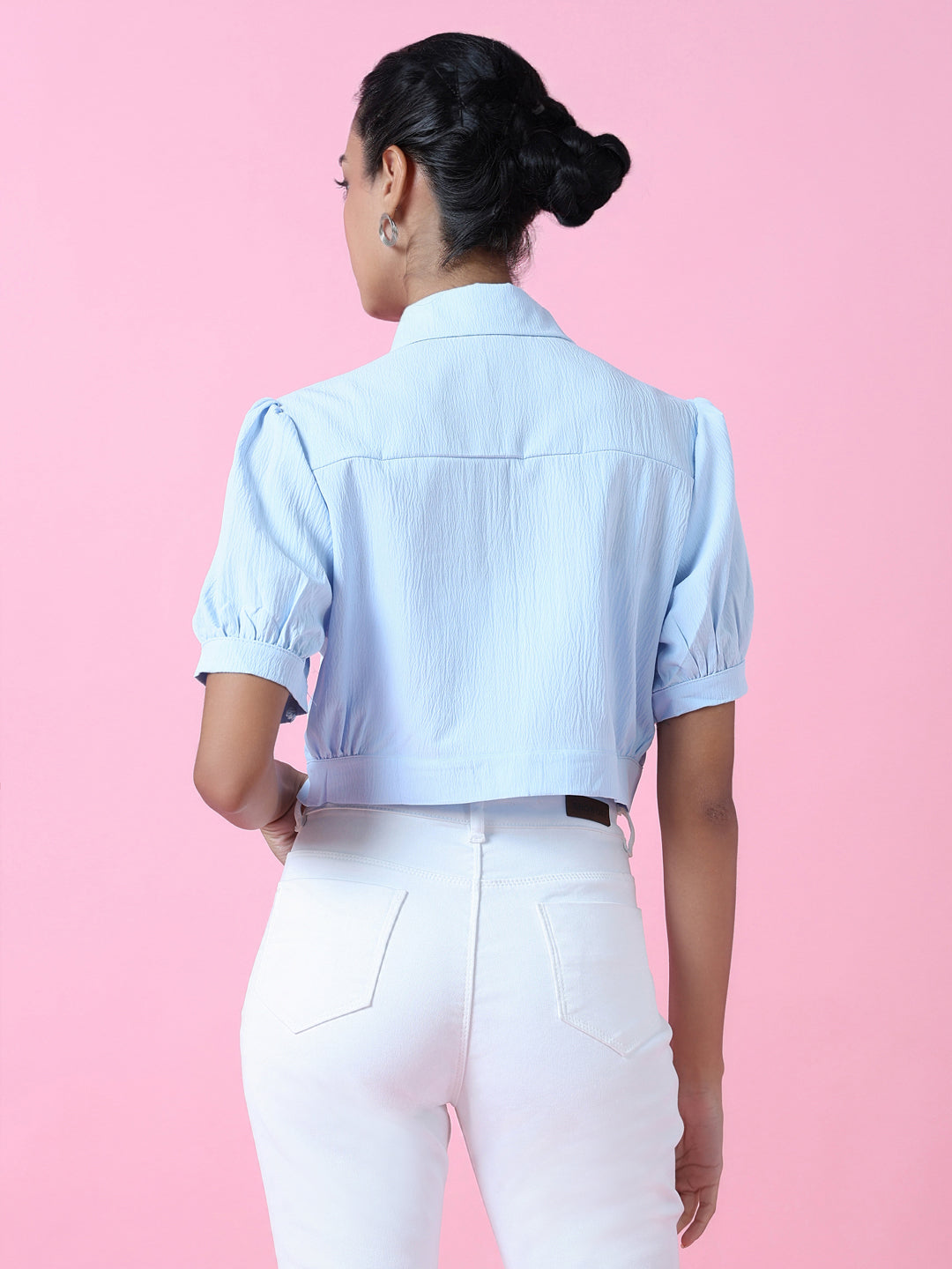 Women Blue Solid Slim Fit Shirt