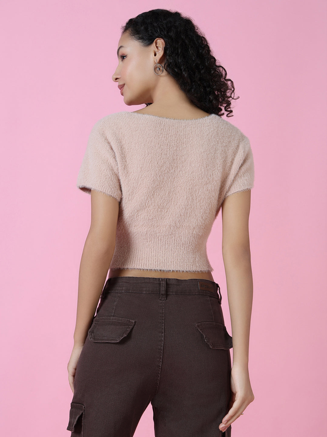 Women Peach Solid Crop Top